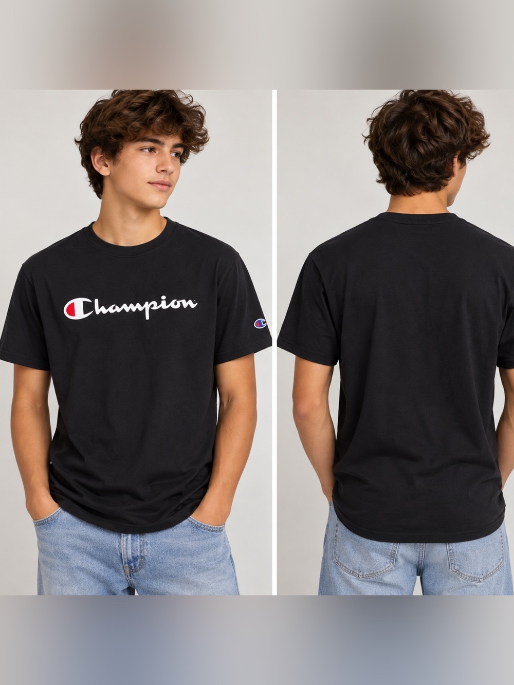 Champion Black Short Sleeve Script Logo Tee